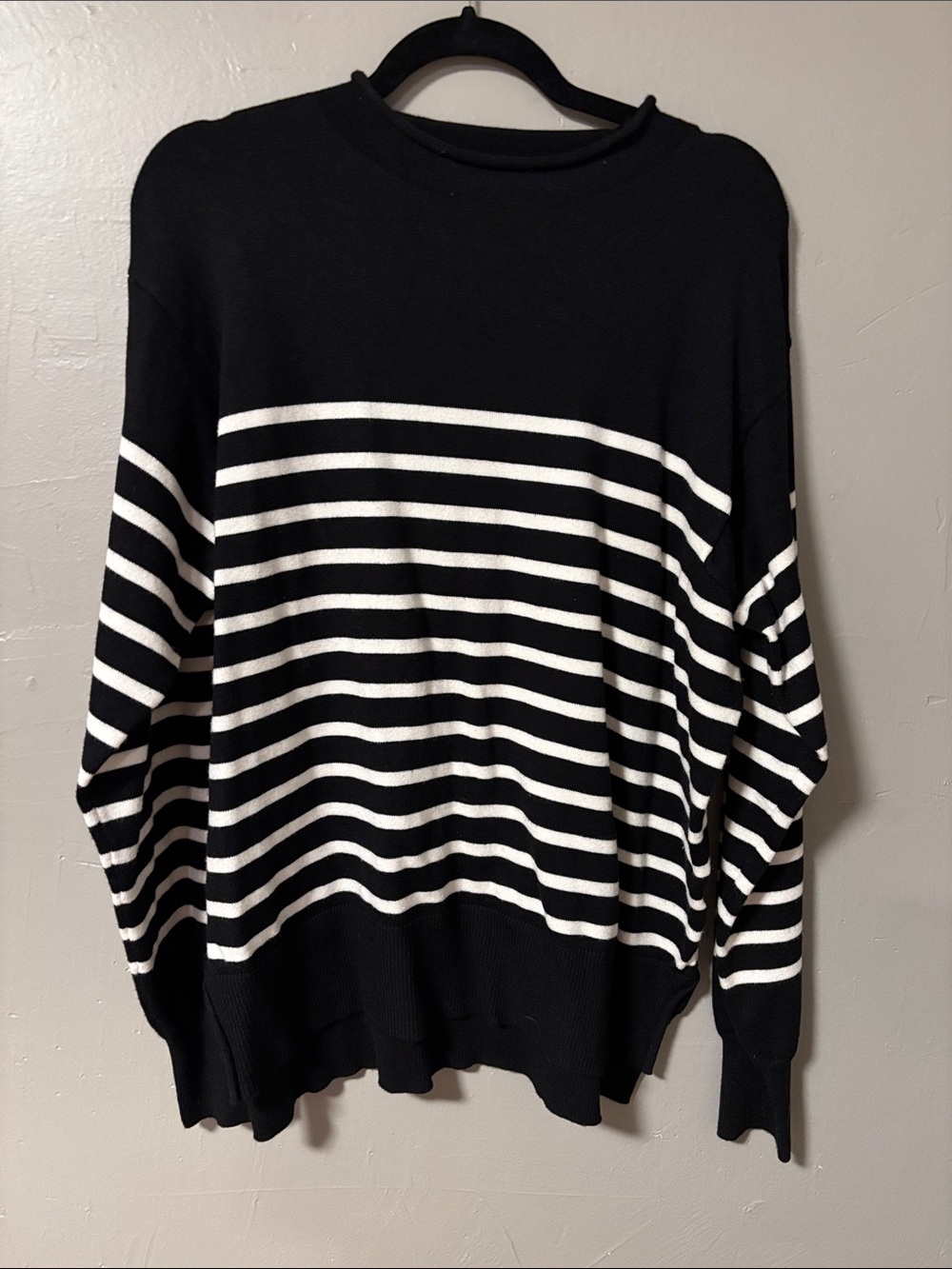 Black and White Striped Knit Top